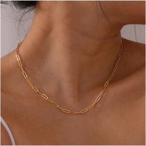Gold IP Plated Stainless Steel Paperclip Chain Necklace Jewelry New Minimalist